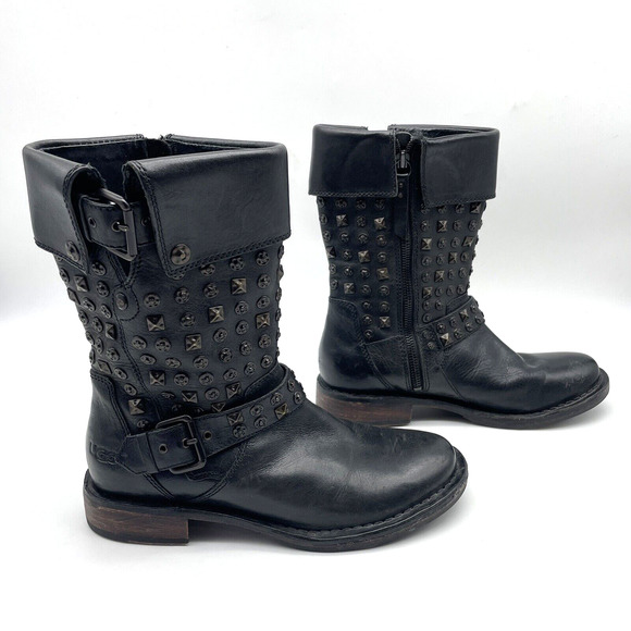UGG Australia Conor 1003605 Studded Black Leather & Shearling Mid Calf Boots US7 - Picture 3 of 16
